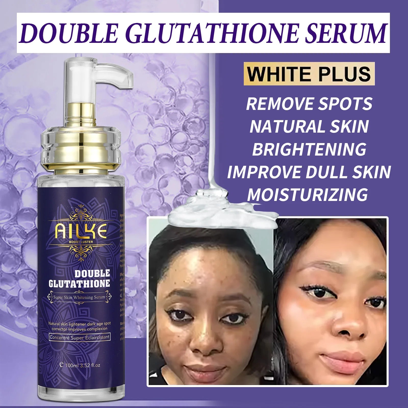 AILKE Whitening Skin Care Set, Lightening, With Double Glutathione, Reduce Black, Dark and White Spots, For All Skin Types