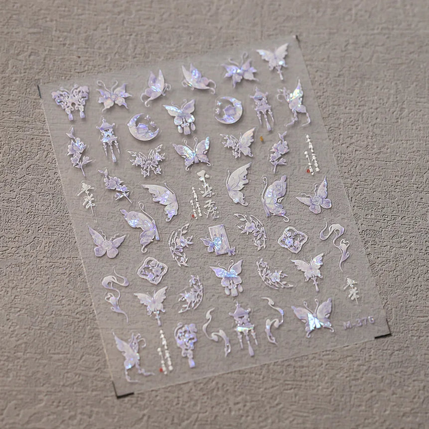 1pcs 5D Rhinestones Butterfly Nail Stickers Kawaii AB Shiny Butterfly Adhesive Nail Art Decorations Decal Design Manicure Tools