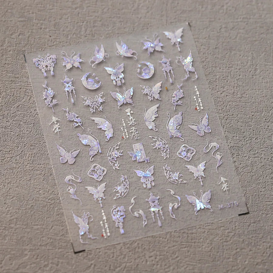 1pcs 5D Rhinestones Butterfly Nail Stickers Kawaii AB Shiny Butterfly Adhesive Nail Art Decorations Decal Design Manicure Tools