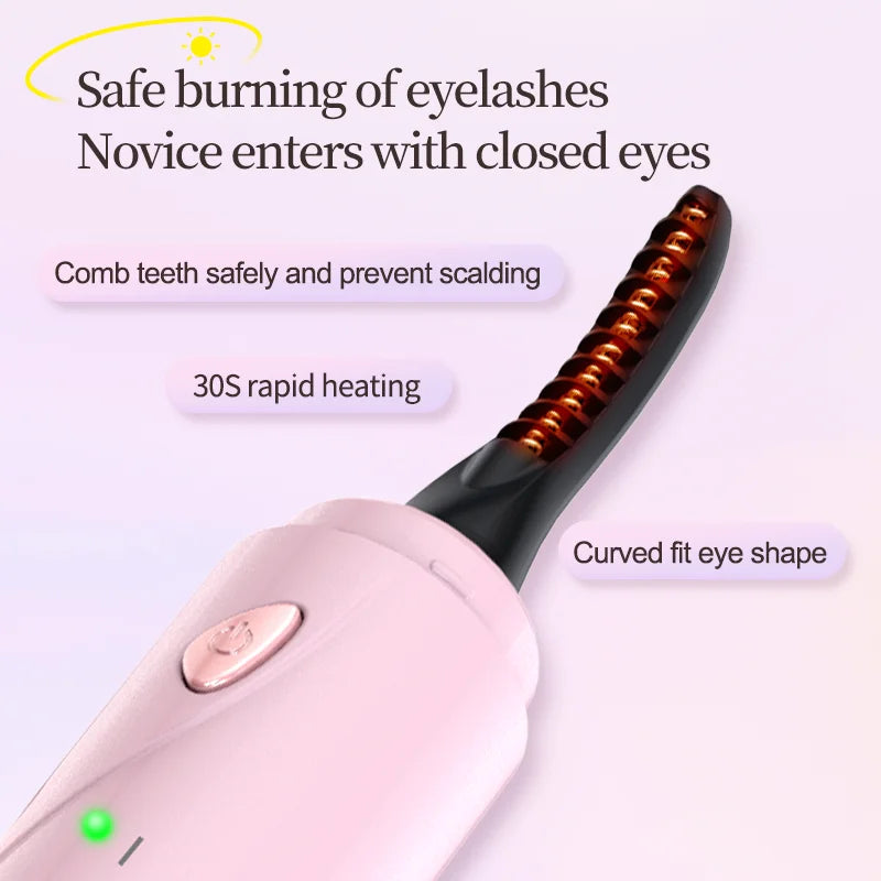 Heated Eyelash Curler 3-Level Adjustable Temperature Rapid Heated Type C Rechargeable Safe Anti-Burn Eye Lash Comb Teeth Design