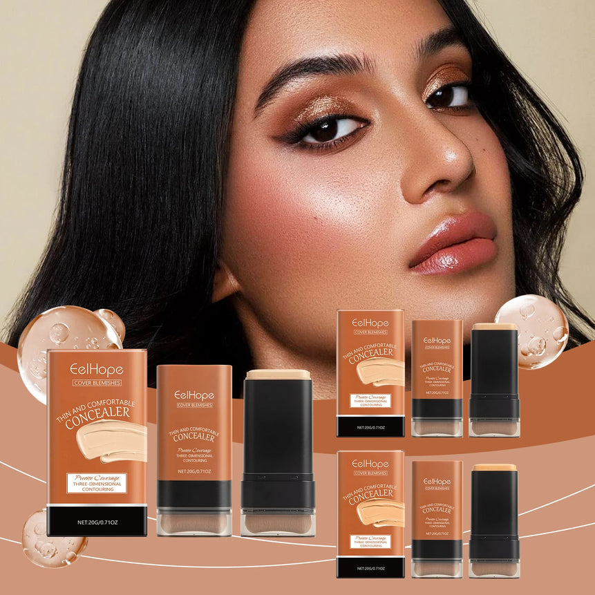 Concealer Foundation Stick with Brush Oil Control Brightening Makeup Natural Matte Finish Coverage Dark Circles Blemishes