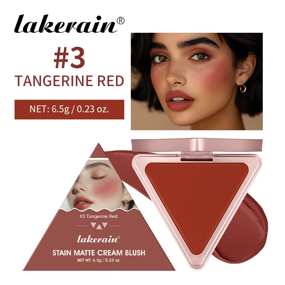 Lakerain Matte Cream Blusher Long-lasting Natural Makeup Triangle Box Design Oil-Resistant High Pigment Cream Blush Plate
