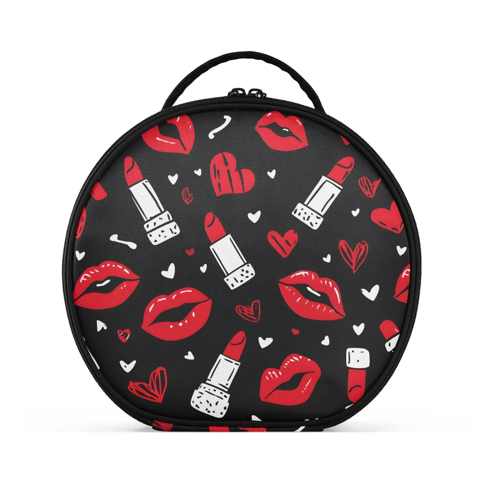 Round hard partition Cosmetic Bag Organizer Women Travel Make Up mouth lipstick pattern Cosmetics Suitcases Makeup Toiletry Bag