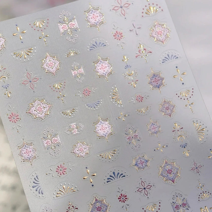 Elegant Gold Scepter 5D Nail Art Stickers Gorgeous Gemstone Luxury Courtly Pattern Necklace Frame Self Adhesive Manicure Decals