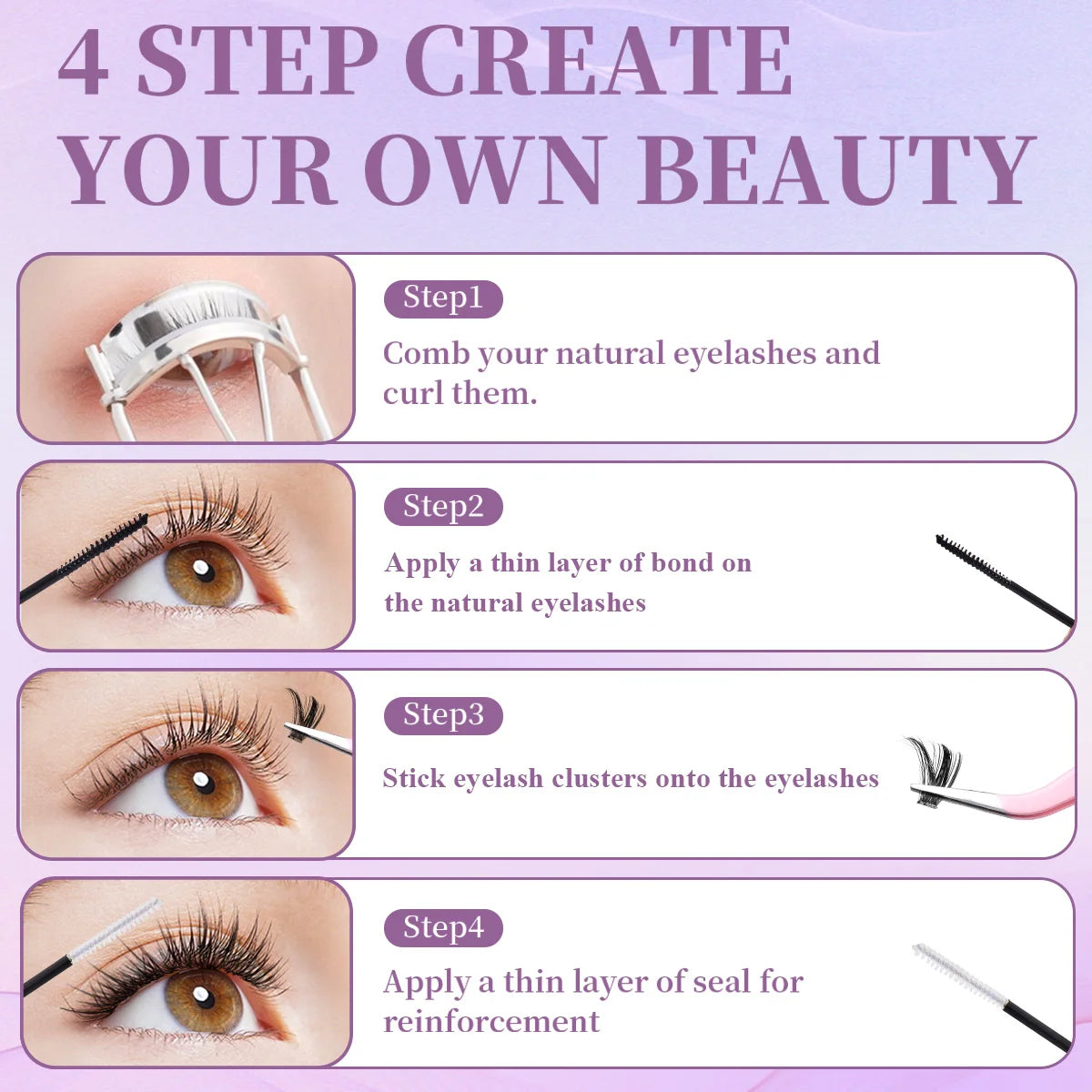 ISEEN DIY Lash Extension Mix Styles Lash Clusters Individual with Bond&Seal Remover Tweezers Lash Brush for Self Application