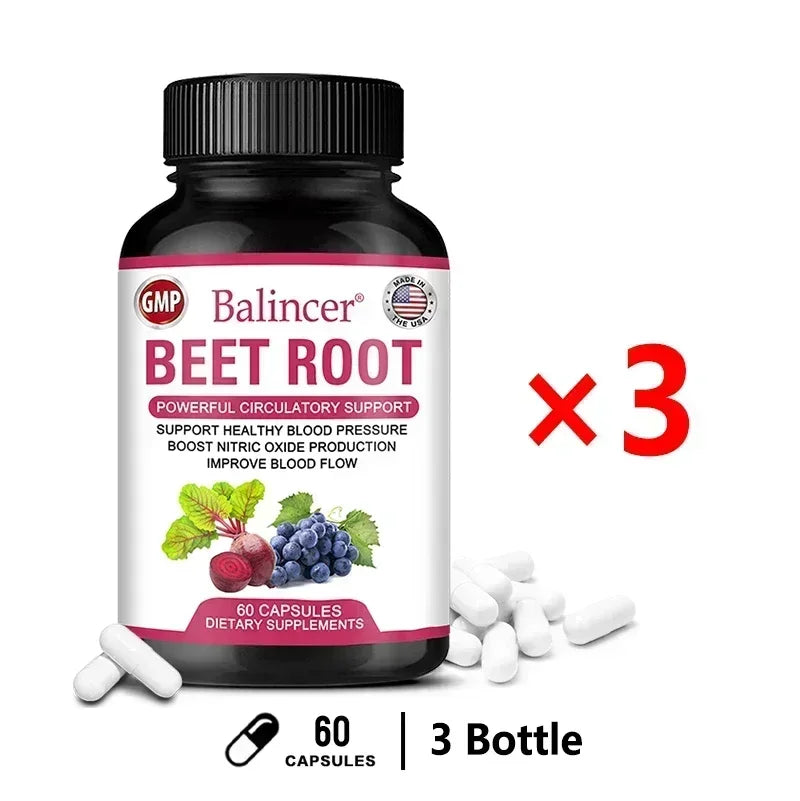 Beetroot Capsules Organic Beetroot Powder Extract + Black Pepper Nitric Oxide Production Blood Circulation Blood Pressure Health