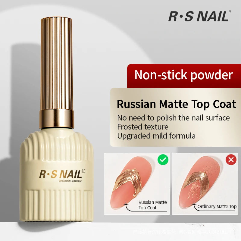 RS NAIL Russian Matte Top Coat Gel Nail Polish 10g Frosted Non Stick Powder Mat Top Coat Nail Art LED UV Semi Permanent Seal Gel