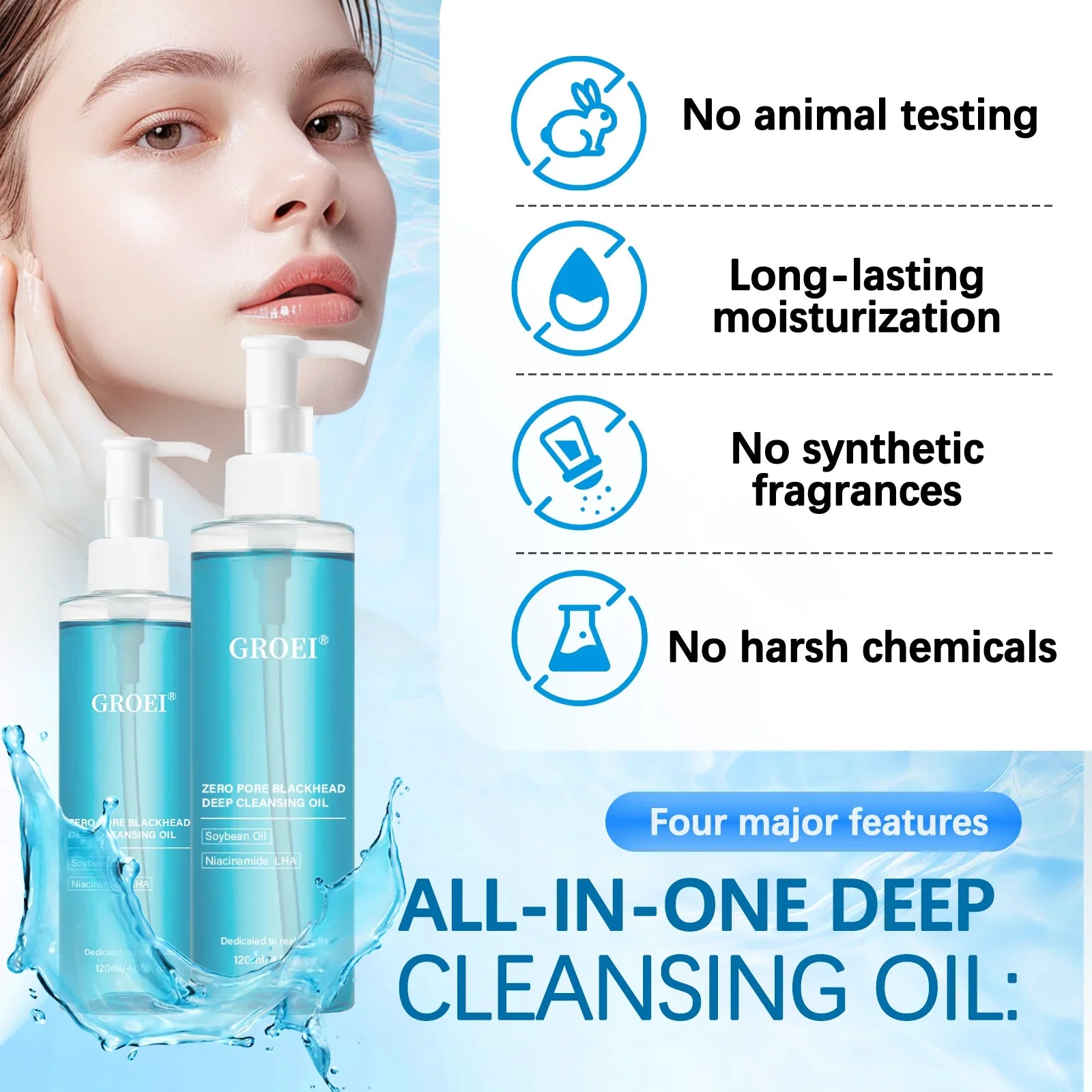 Makeup Remover Oil Deeply Cleaning Excess Oil Gentle Soothing for Face Eyes Lips Non-Tightening Moisturizing Facial Cleanser Oil