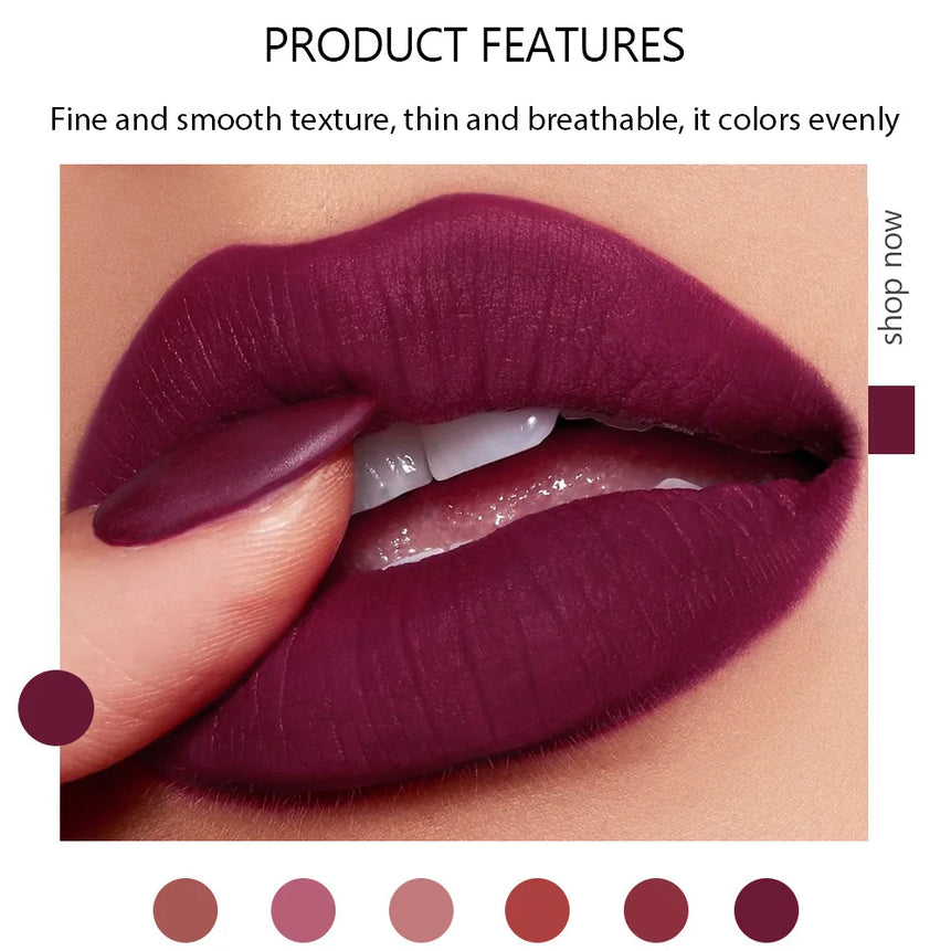 6-Color Matte Lipstick , Non-Fading, Non-Stick Cup Long-Lasting Velvet Finish, Smooth Matte Lip Color Waterproof Smudge-proof