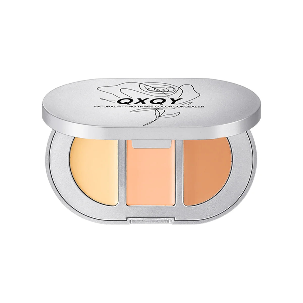 QXQY Salmon Color Corrector｜3-in-1 Dark Circle Concealer & Tear Trough Brightener｜Creamy Undereye Trio Palette｜Seamless Skinfit™