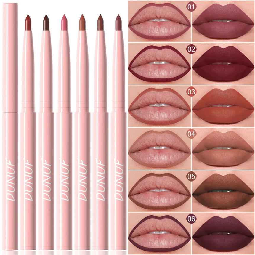 6pcs Matte Lip Liner Set Nude Brown Rose Red Waterproof Long Lasting Rotatable Lip Pencil Smooth Pigmented Kit