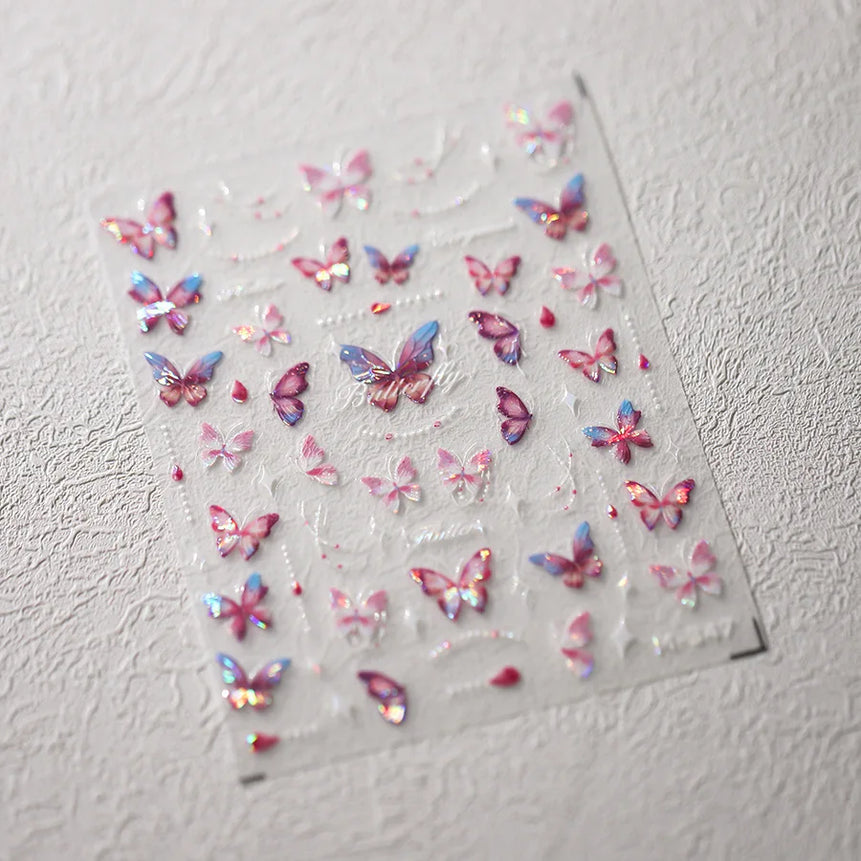 1pcs 5D Rhinestones Butterfly Nail Stickers Kawaii AB Shiny Butterfly Adhesive Nail Art Decorations Decal Design Manicure Tools