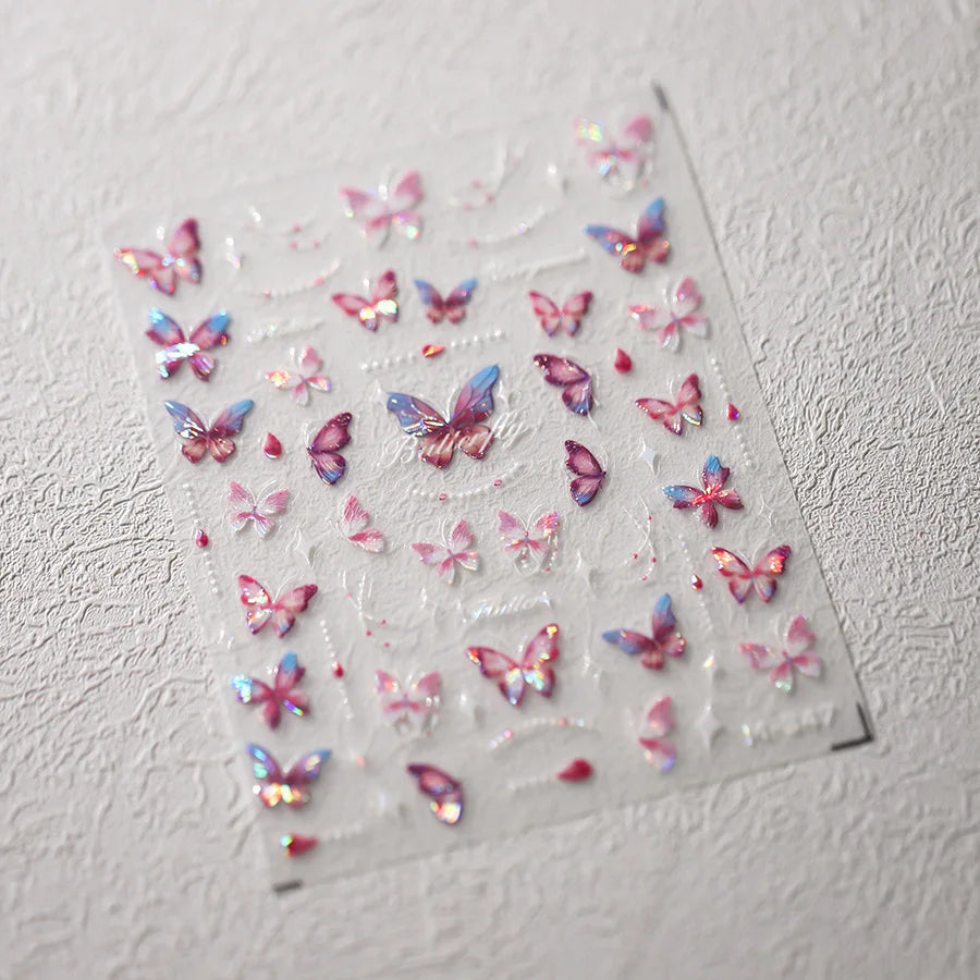 1pcs 5D Rhinestones Butterfly Nail Stickers Kawaii AB Shiny Butterfly Adhesive Nail Art Decorations Decal Design Manicure Tools