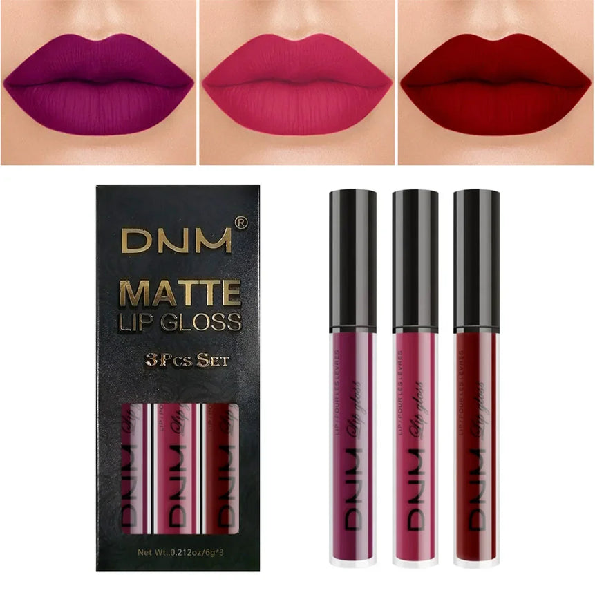 3pcs/set Liquid Lipstick Waterproof Long Lasting Cosmetic Black Blue Purple Green Matte Lip Gloss Nude Lip Tint Stain Makeup Set