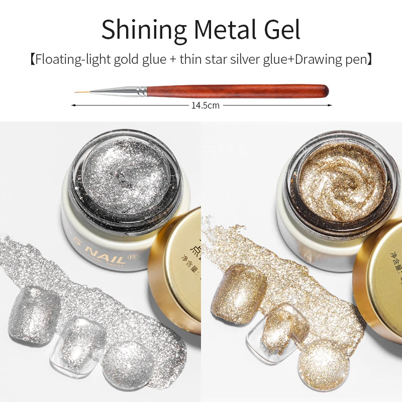 RS NAIL 8g Sparkle Painting Gel No Wipe Platinum Gel Glitter Metallic Golden Silvery Liner Gel French Drawing Liner DIY Nail Art