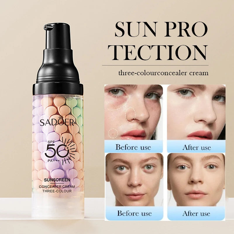 40g Face Makeup Primer Tri-color Cream Brighten Contour Color Isolation Waterproof Makeup Foundation Natural Makeup Base Cream