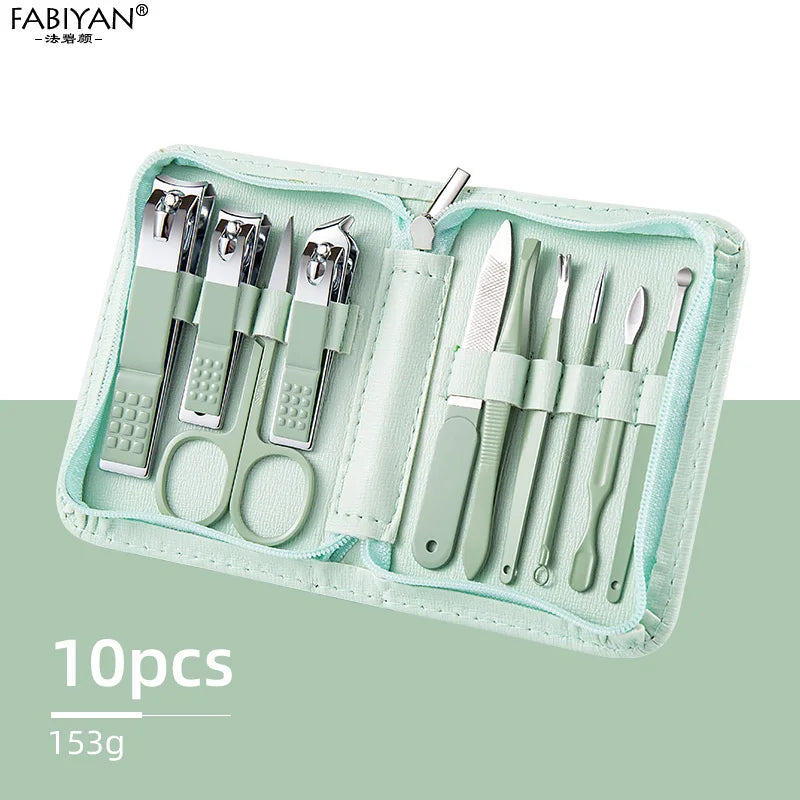 Green 7-22Pcs  Nail Art Cutter Pedicure Scissors Nail Clipper Tool Set Manicure Pedicure Dead Skin Remover With Case