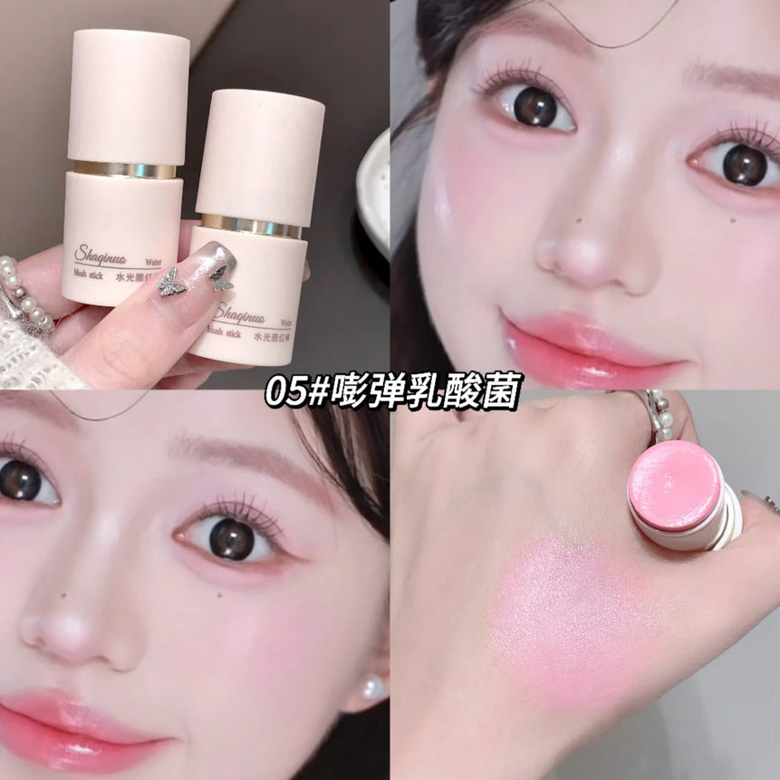 SHAQINUO Cream Blush Stick - Watery Glow, Long-Lasting, Natural Tint, Korean-Style Cheek Makeup for Fresh Look