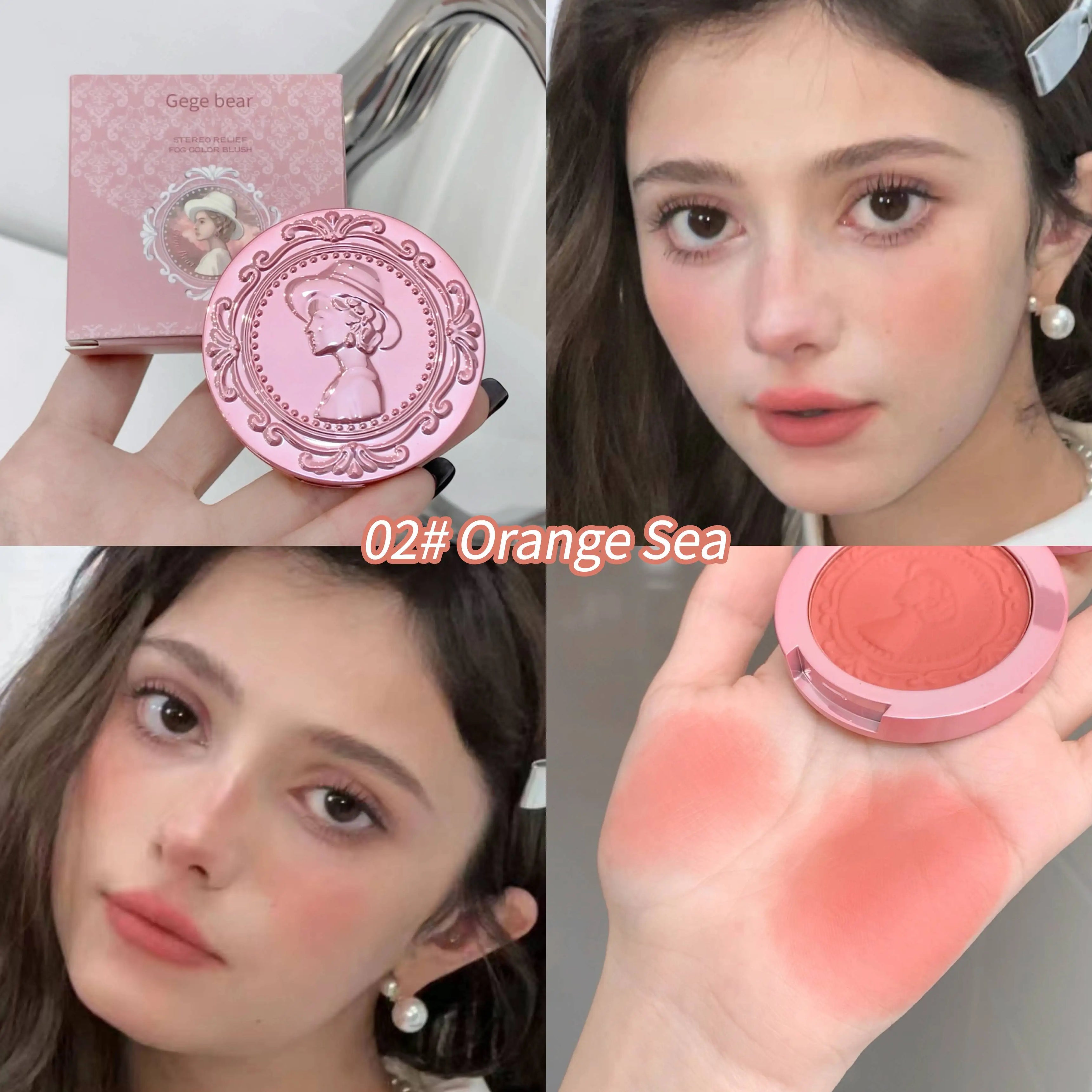 GEGE BEAR 3D Embossed Matte Blush Retro Style Silky Low Saturation Long Lasting Natural Foundation Concealer