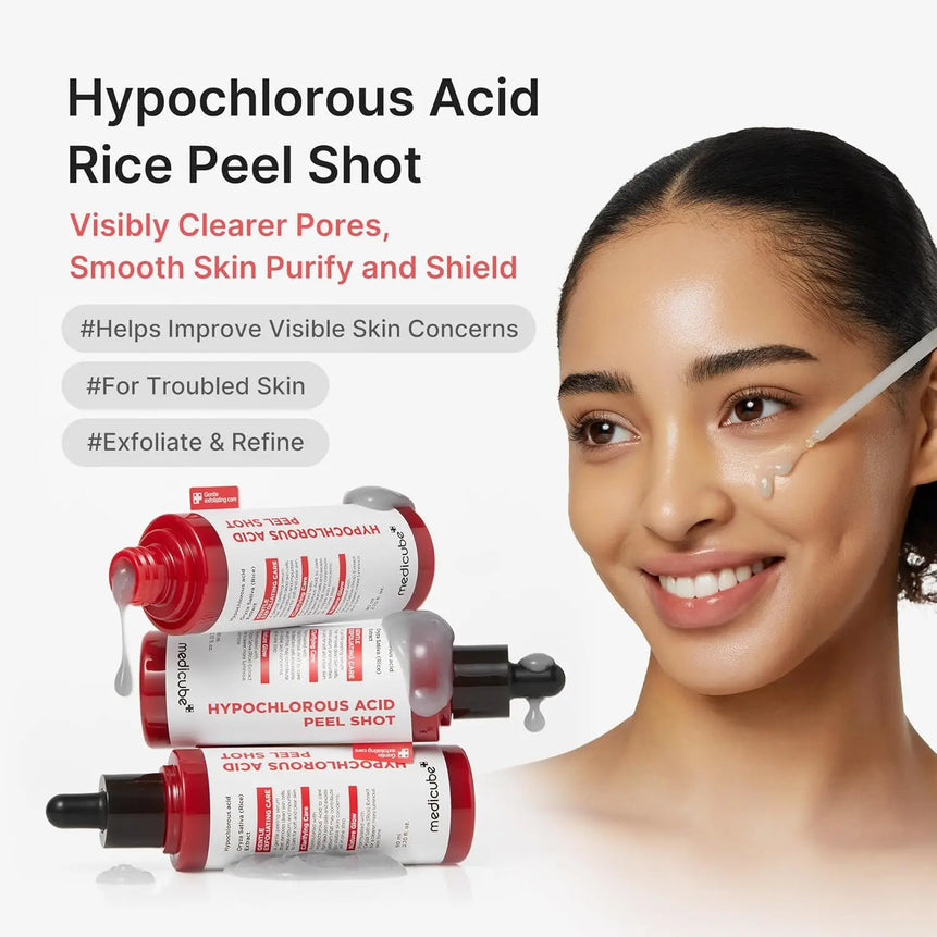 Body: Hypochlorous Acid Facial & Body Peel Shot | Exfoliating Serum Set with Rice Extract,Panthenol | Hydrating,Calming &Texture