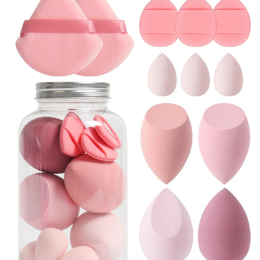 12Pcs Makeup Sponge Set with Storage Jar Latex-Free, Makeup Sponge Finger Puff, Dual-Use Wet & Dry Foundation Cosmetic Puffs