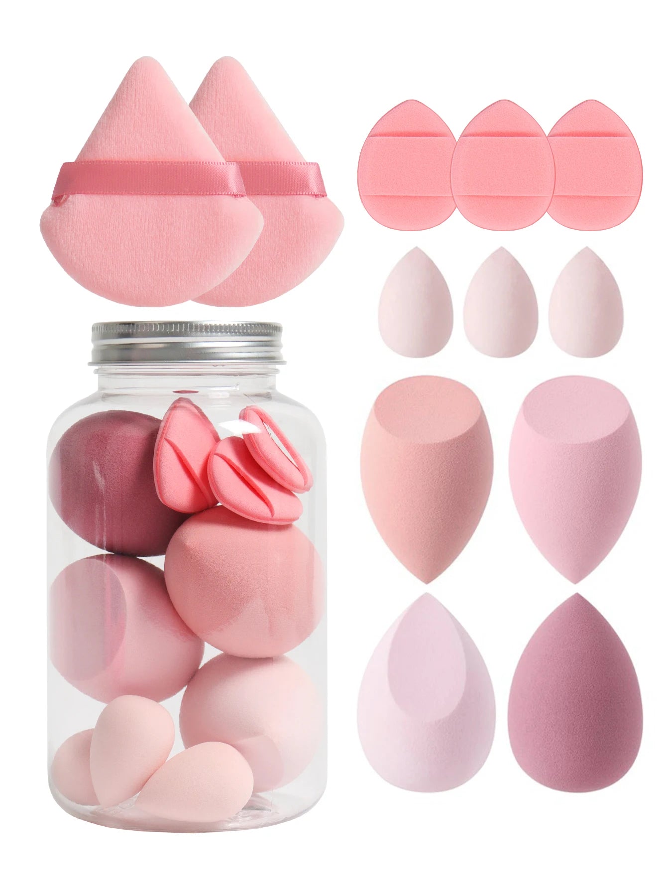 12Pcs Makeup Sponge Set with Storage Jar Latex-Free, Makeup Sponge Finger Puff, Dual-Use Wet & Dry Foundation Cosmetic Puffs