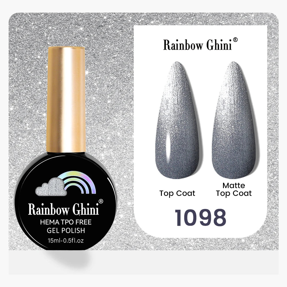Rainbow Ghini 15ML 146 Colors Long-Lasting Colorful Gel Nail Polish Professional UV/LED Gel Polish Base Coat Matte Top Coat