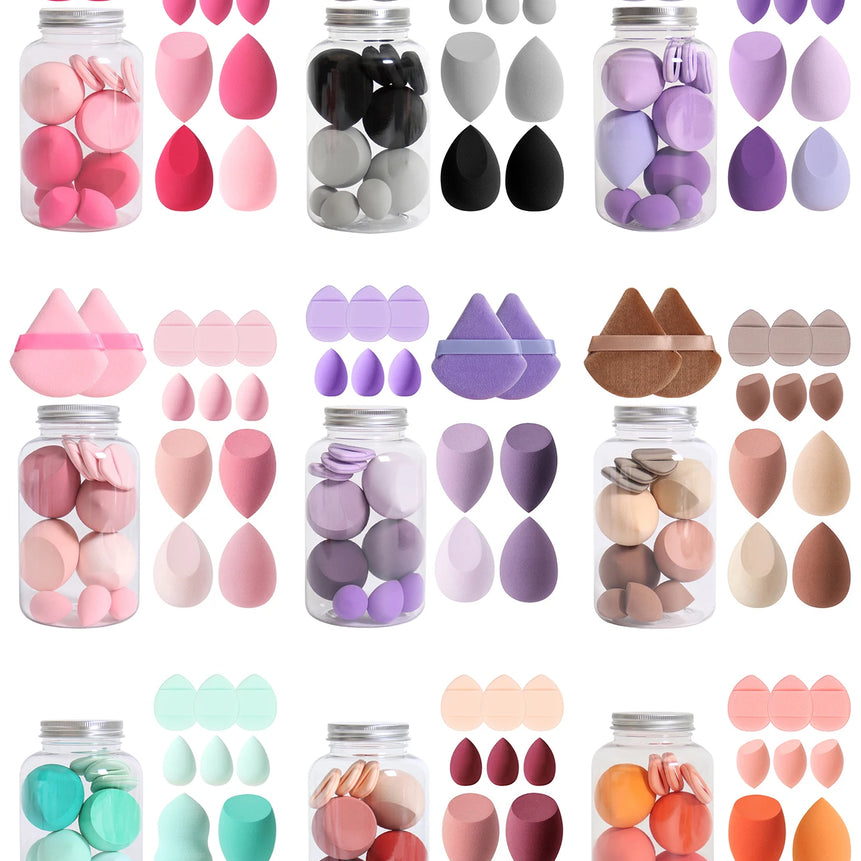 12Pcs Makeup Sponge Set with Storage Jar Latex-Free, Makeup Sponge Finger Puff, Dual-Use Wet & Dry Foundation Cosmetic Puffs