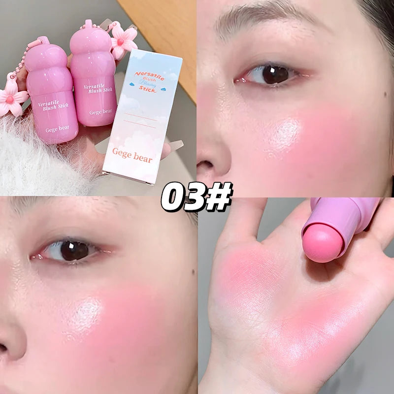 Gege bear powder blusher cream moisturizing natural powder blusher lipstick two in one cosmetics