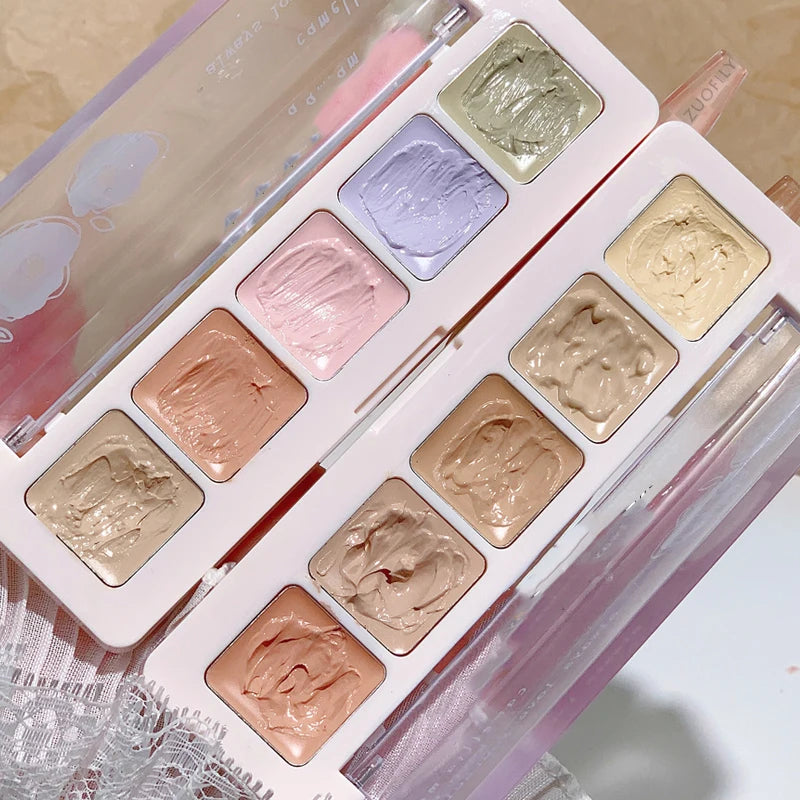 Five-color Concealer Palette Moisturize Natural Facial Cream Cover Dark Circles Acne Professional Makeup Cosmetic Even Skin Tone