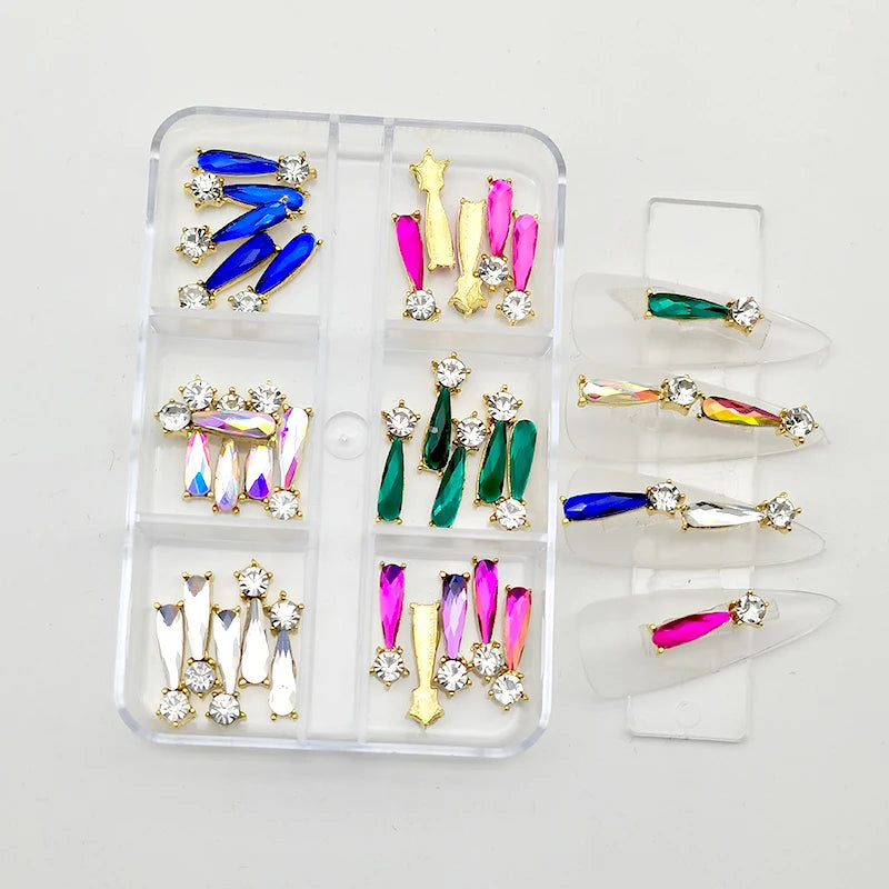30Pcs Pink Nail Charms Alloy Rhinestones 3D Star Butterfly Heart Cross Gem Nails Crystal Diamond Nail Art Decoration Accessories
