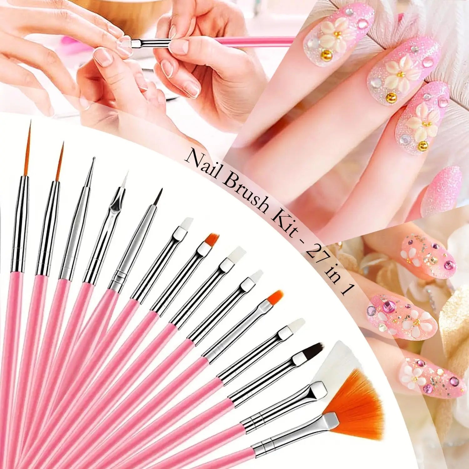 27PCS Manicure Tools Nail Art Brush Set with Resin Nail Art Palette 5Pcs Nail Art Sculpture Pen Dotting Pen for Nail Art DIY