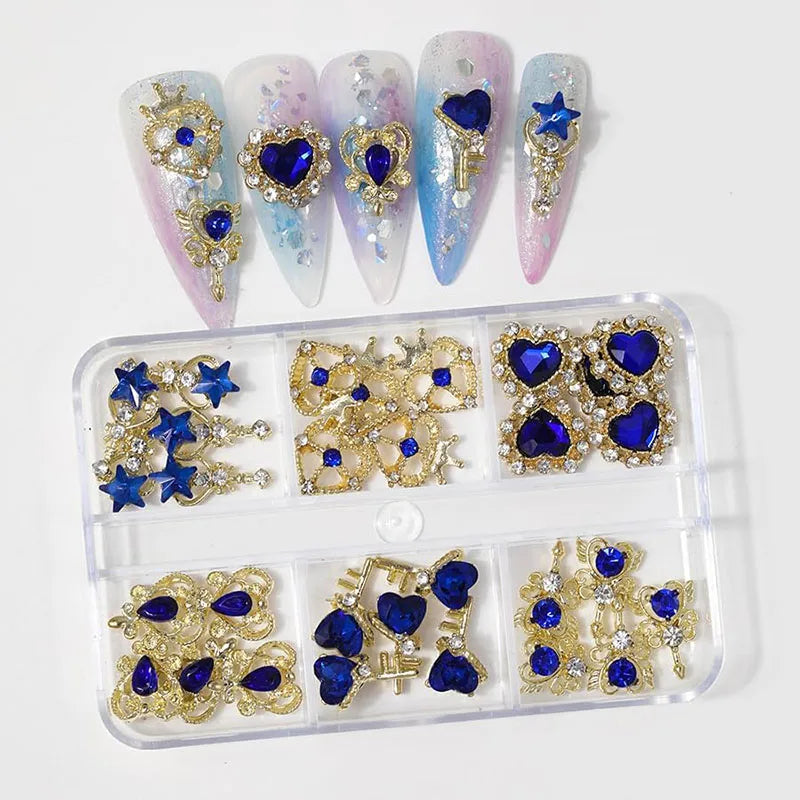 30Pcs Pink Nail Charms Alloy Rhinestones 3D Star Butterfly Heart Cross Gem Nails Crystal Diamond Nail Art Decoration Accessories