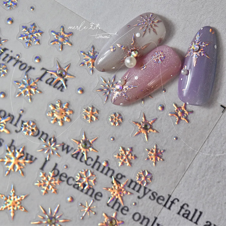 5D Laser Christmas Nail Stickers Crystal Diamond Nail Stickers Retro Gilded Snowflakes Self Adhesive Nail Art Decoration Sticker