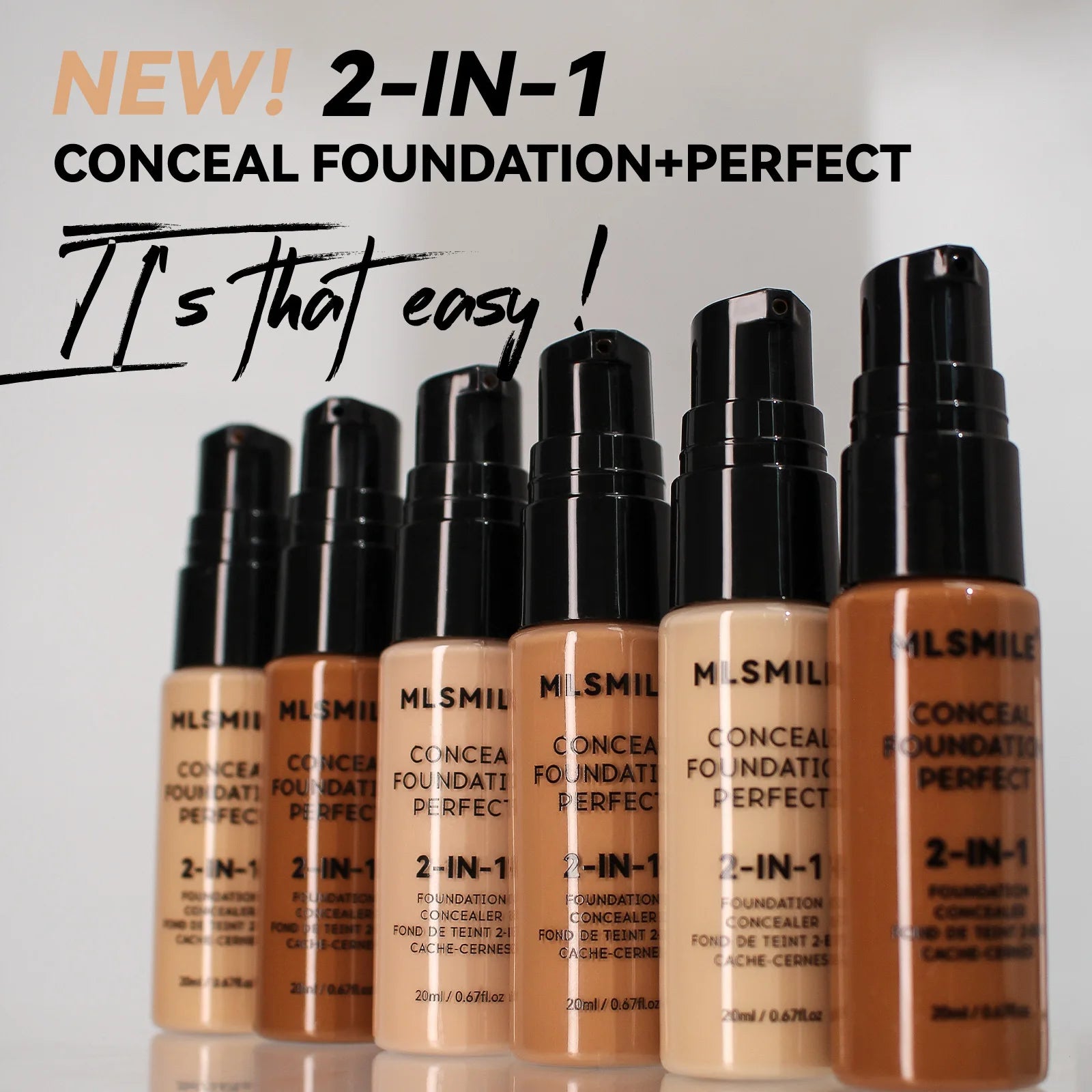 MLSMILE 6 color Liquid Foundation long-Lasting Waterproof, Moisturing Sweat resistant and easy to Oil-control