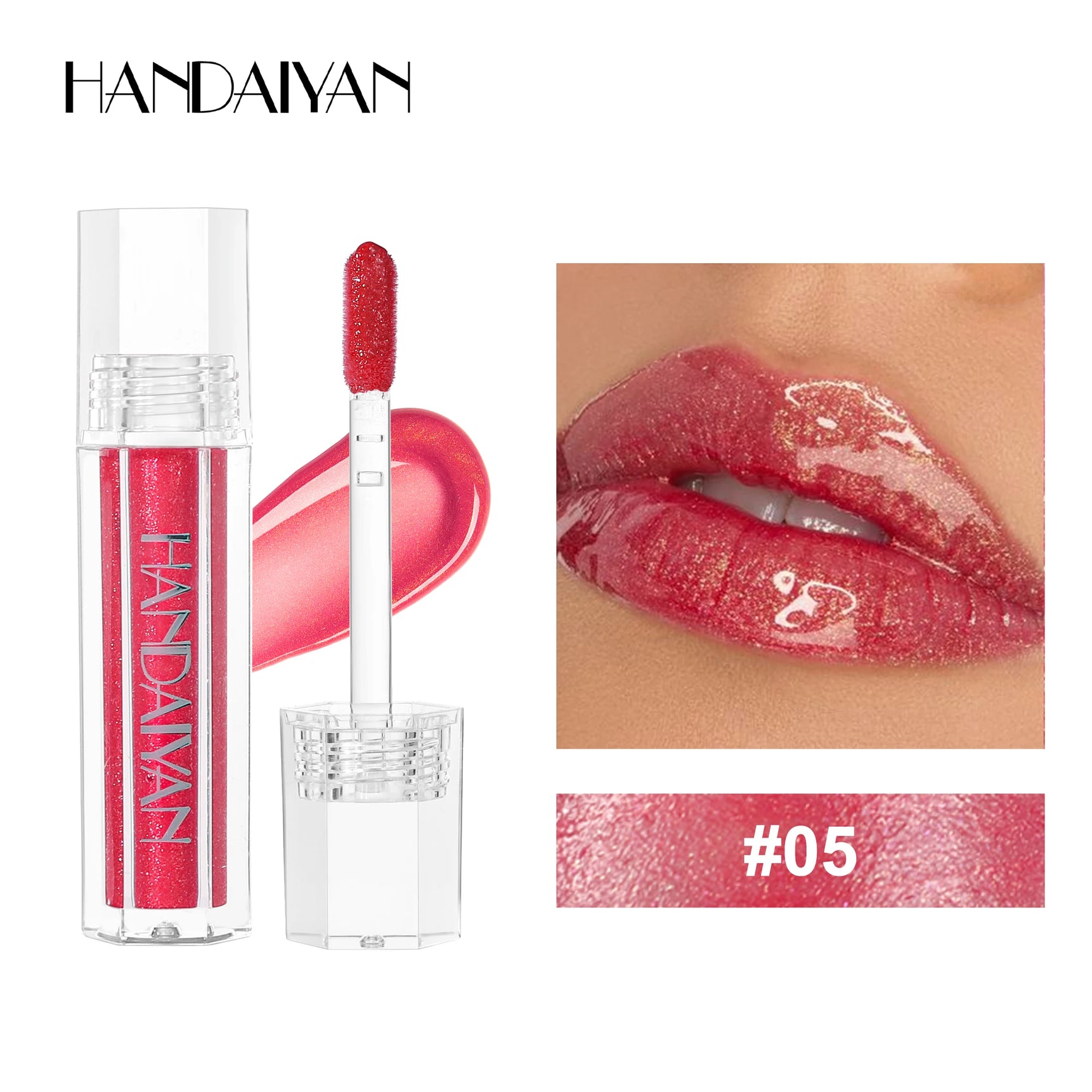 HANDAIYAN Lip Gloss Plumping Glitter Jelly Nude Red Liquid Lipstick Waterproof Moisturizing Oil Infused Long Lasting Sexy