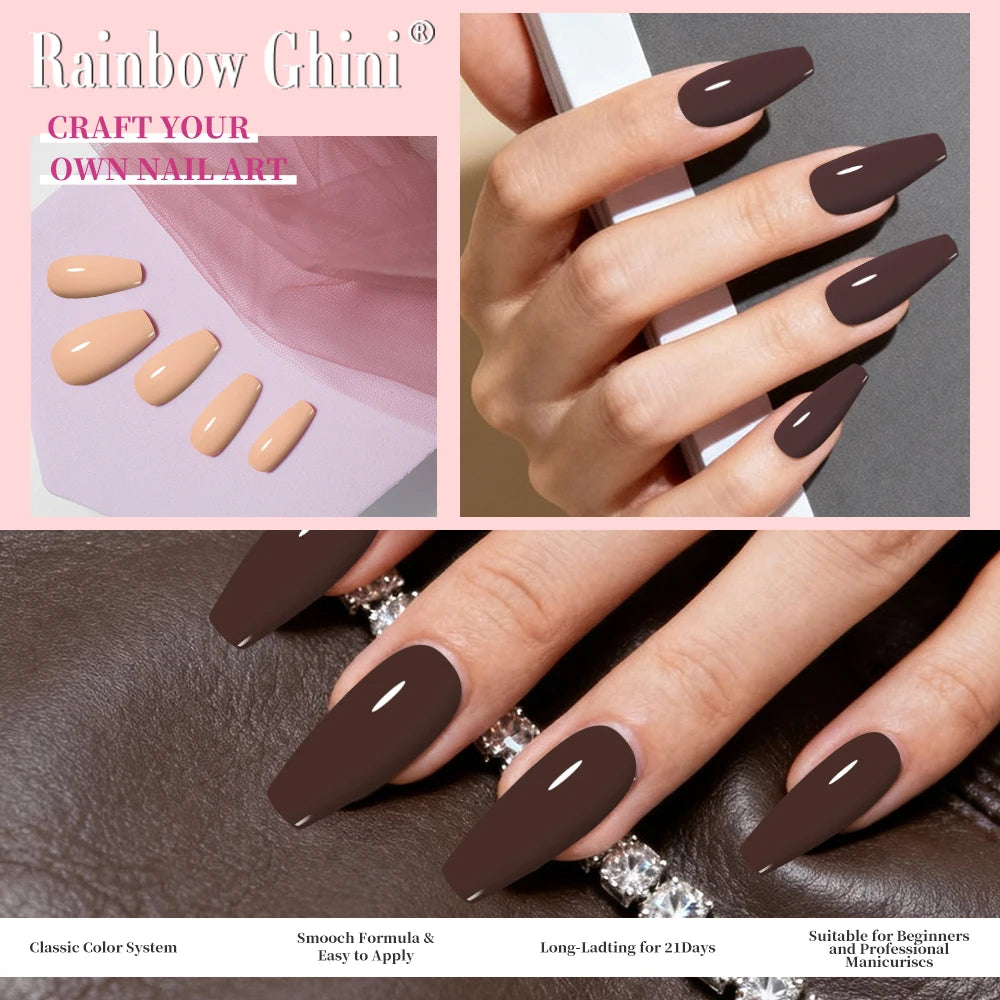 Rainbow Ghini 15ML 146 Colors Long-Lasting Colorful Gel Nail Polish Professional UV/LED Gel Polish Base Coat Matte Top Coat