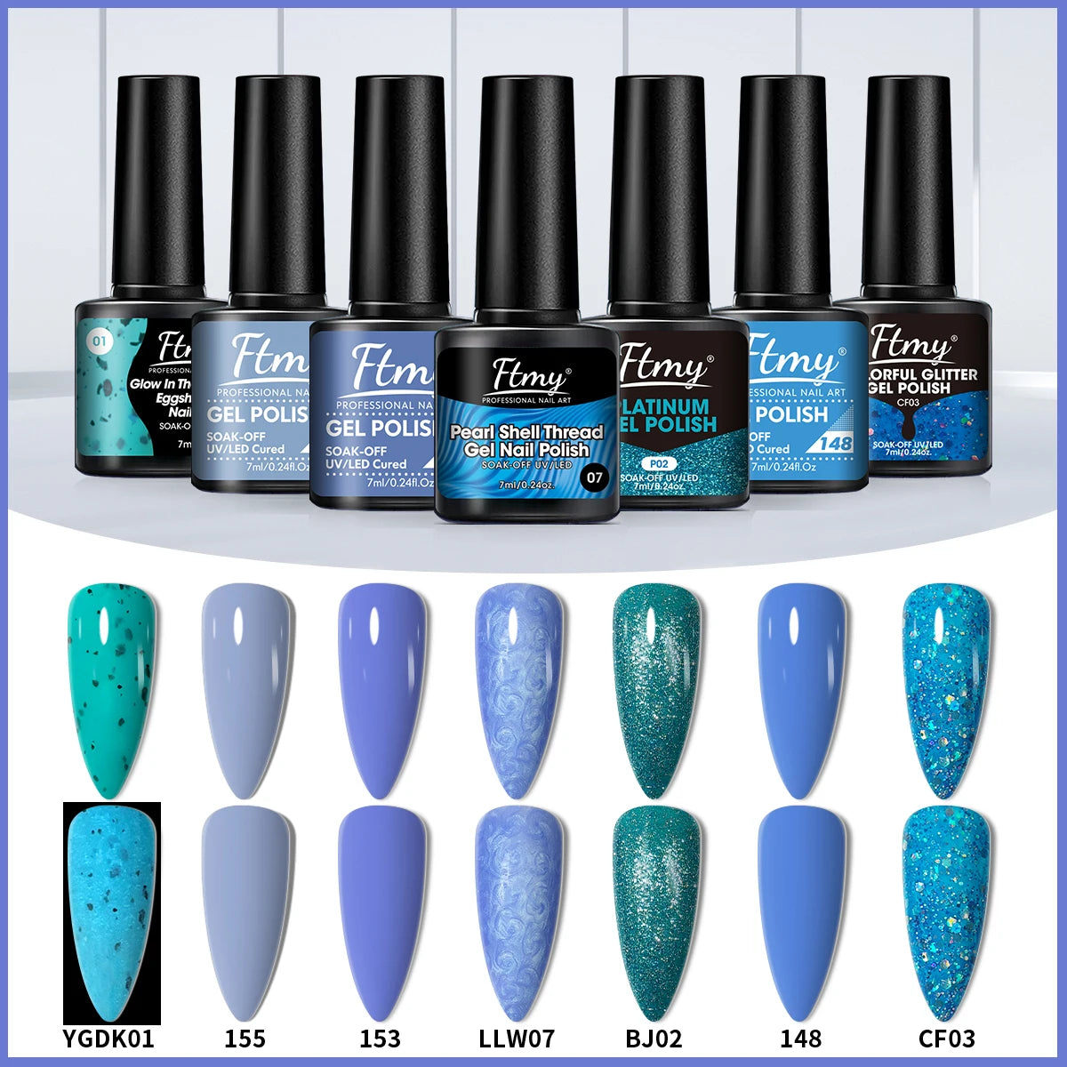 7-piece gel nail polish set, all seasons gel nail polish set with glossy matte top coat and base coat for at-home manicure