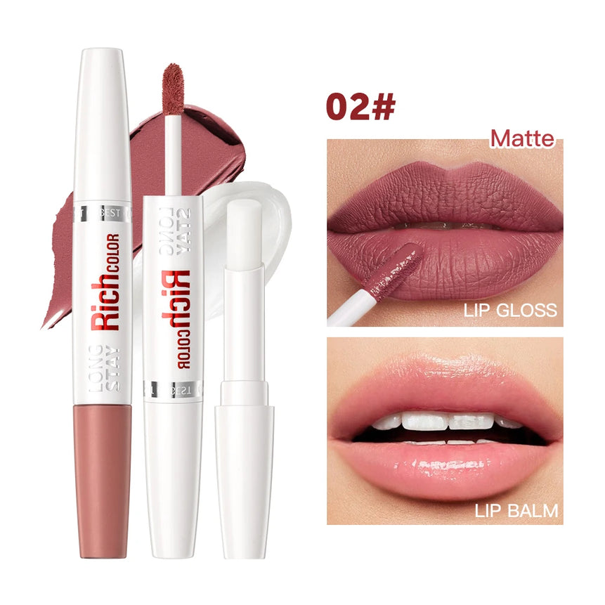 8 Colors Matte Liquid Lipstick Lipgloss Waterproof Double Head Lip Balm Anti-Cracking Moisturizing Makeup Plumper Lip Cosmetics