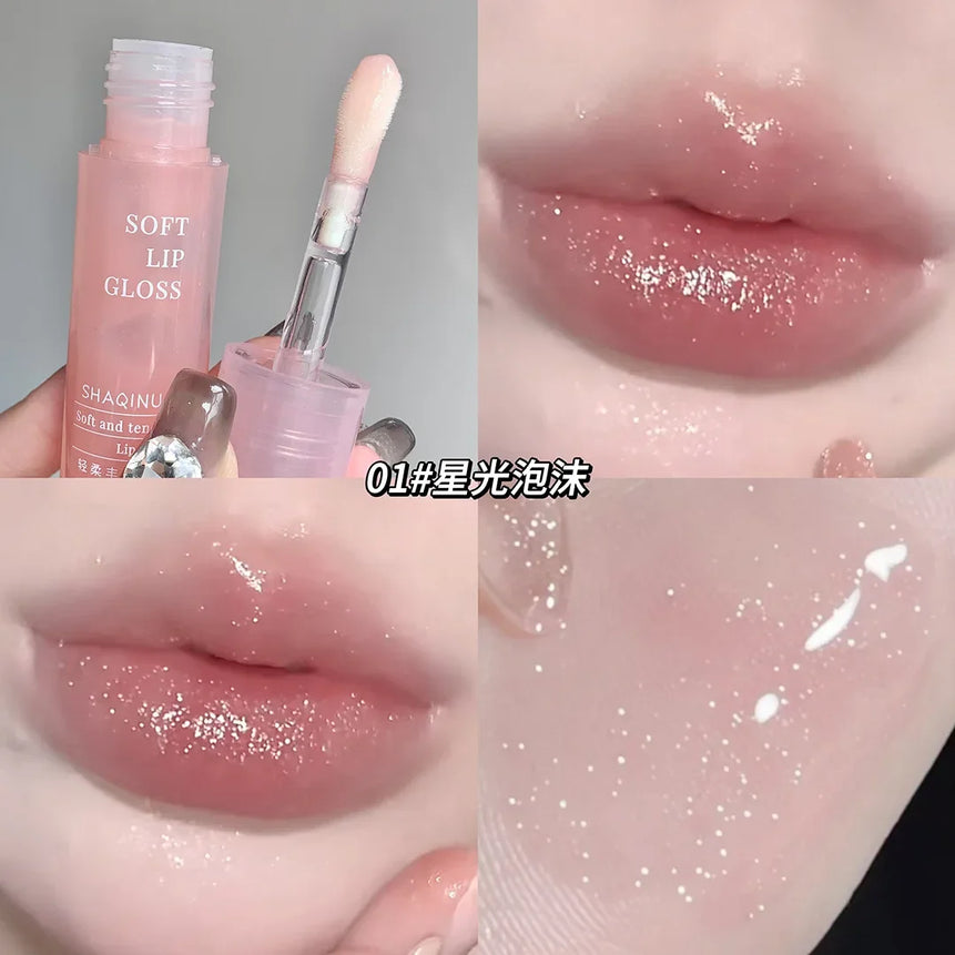 Light Rich Watery Lip Oil Glitter Clear Transparent Glossy Lipstick Moisturizing Nourishing Hydrating Lip Gloss Makeup Cosmetics
