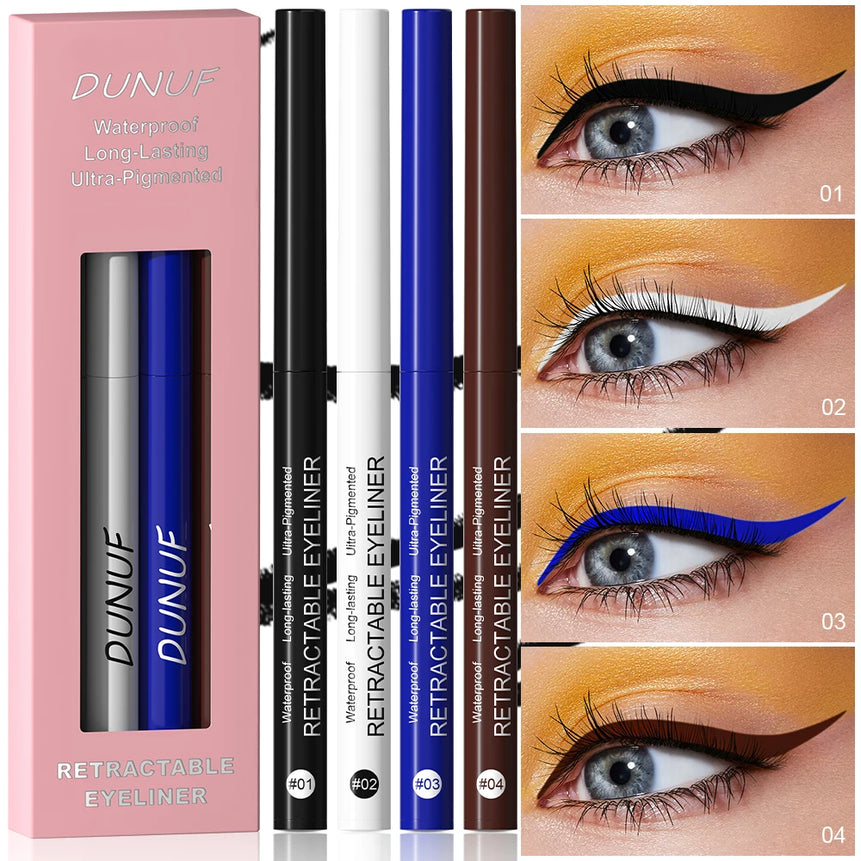 DUNUF 4 Pcs Durable Waterproof Eyeliner Pencil Non-smudging Soft Easy to Operate Sweat-proof and Easy to Color Beginner Friendly