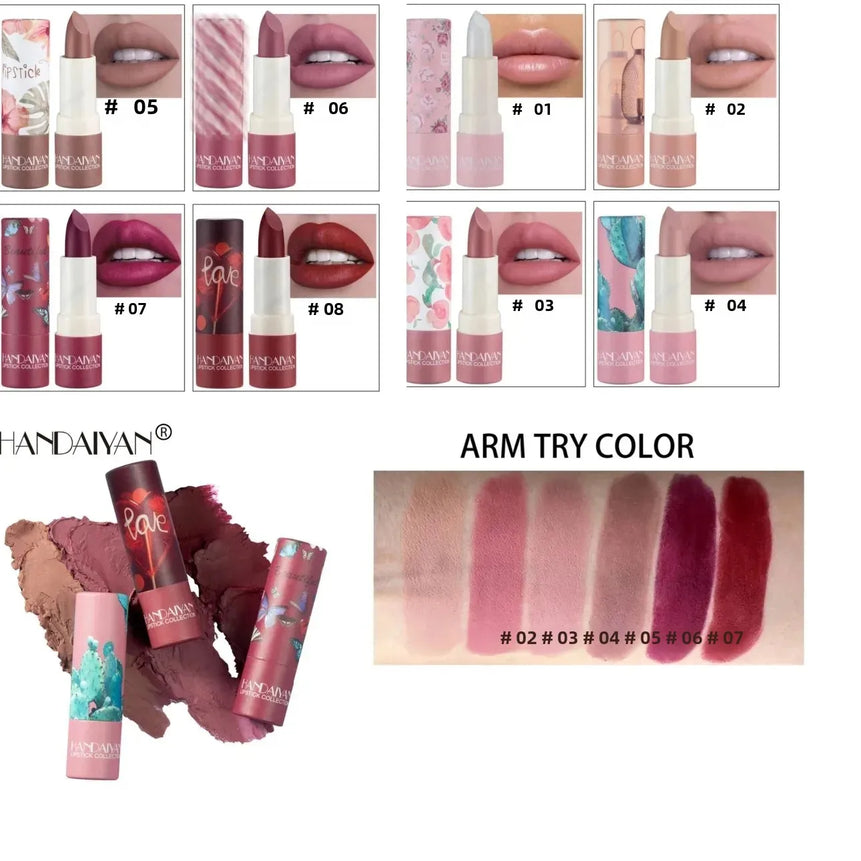 8 Colors Velvet Finish Lipstick Waterproof Long Lasting Moisturizing Non Stick Cup Nude Pink Red Lip Makeup Cosmetics