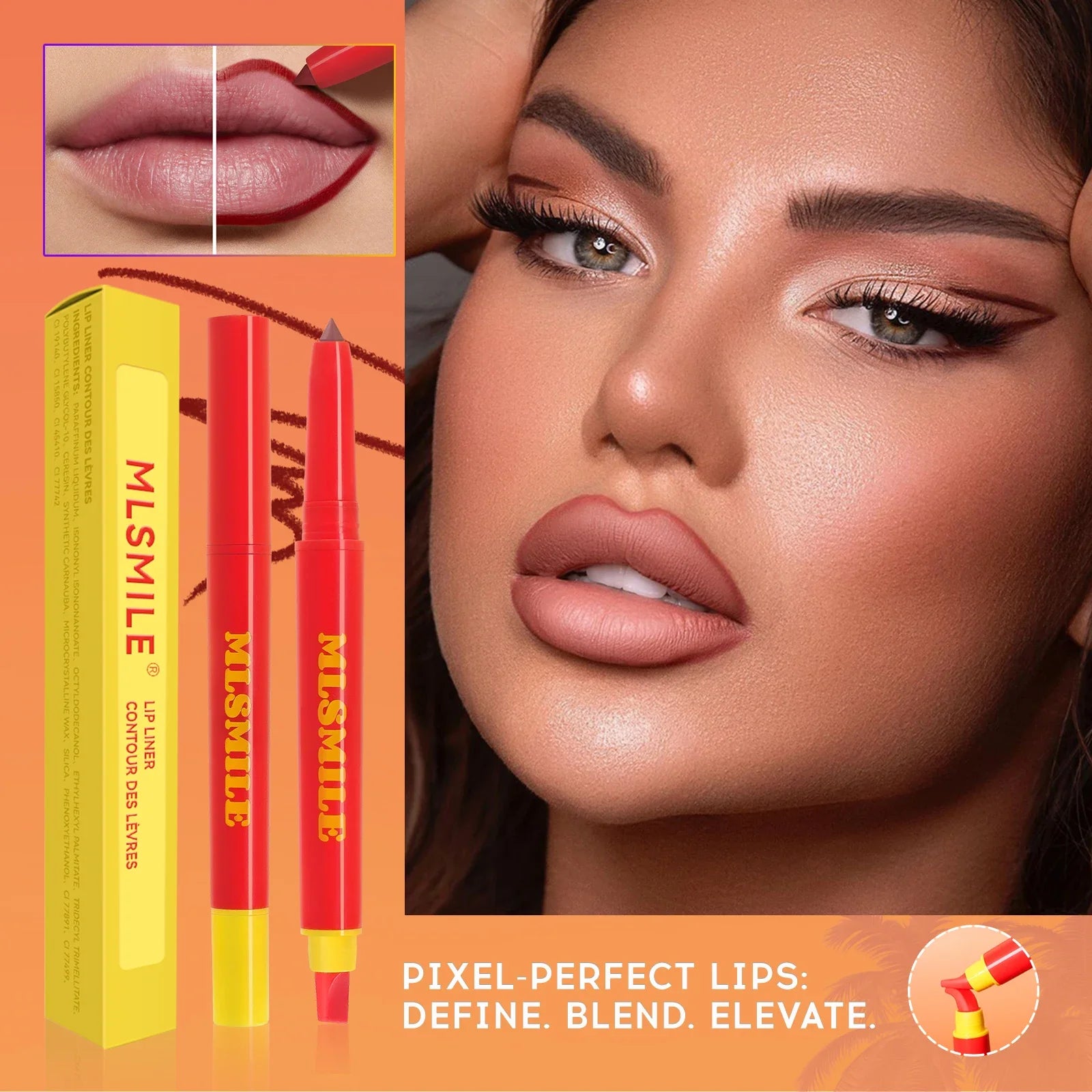 Long Lasting Lip Liner Pen Automatic 2 In 1 Double Head Silicone Brush Waterproof Smudge Proof Silky Lipstick Makeup