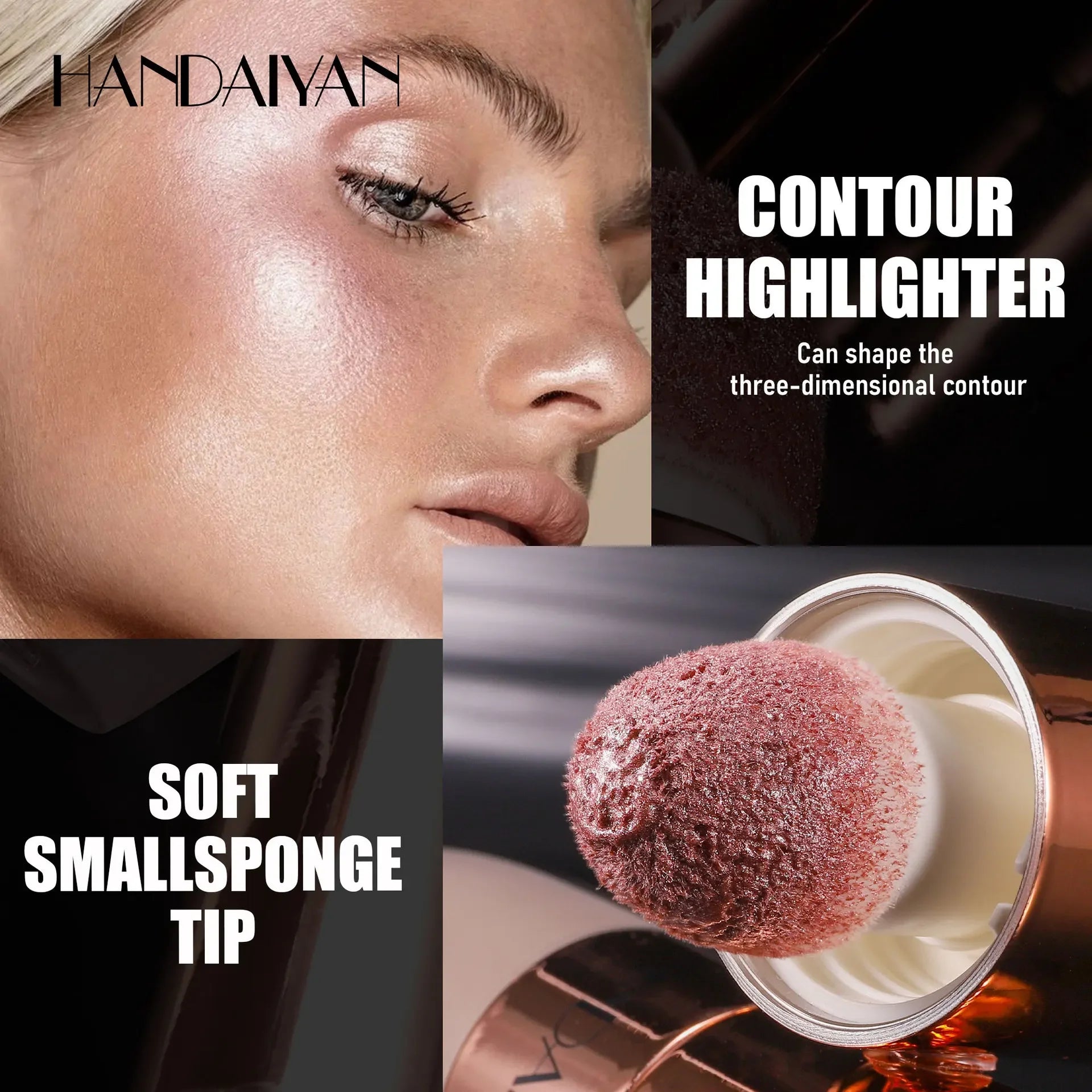 Rose Glow Liquid Contour Highlighter 3D Effect Soft Sponge Tip Easy to Wear Long Lasting Face Body Hihglight Contouring Stick