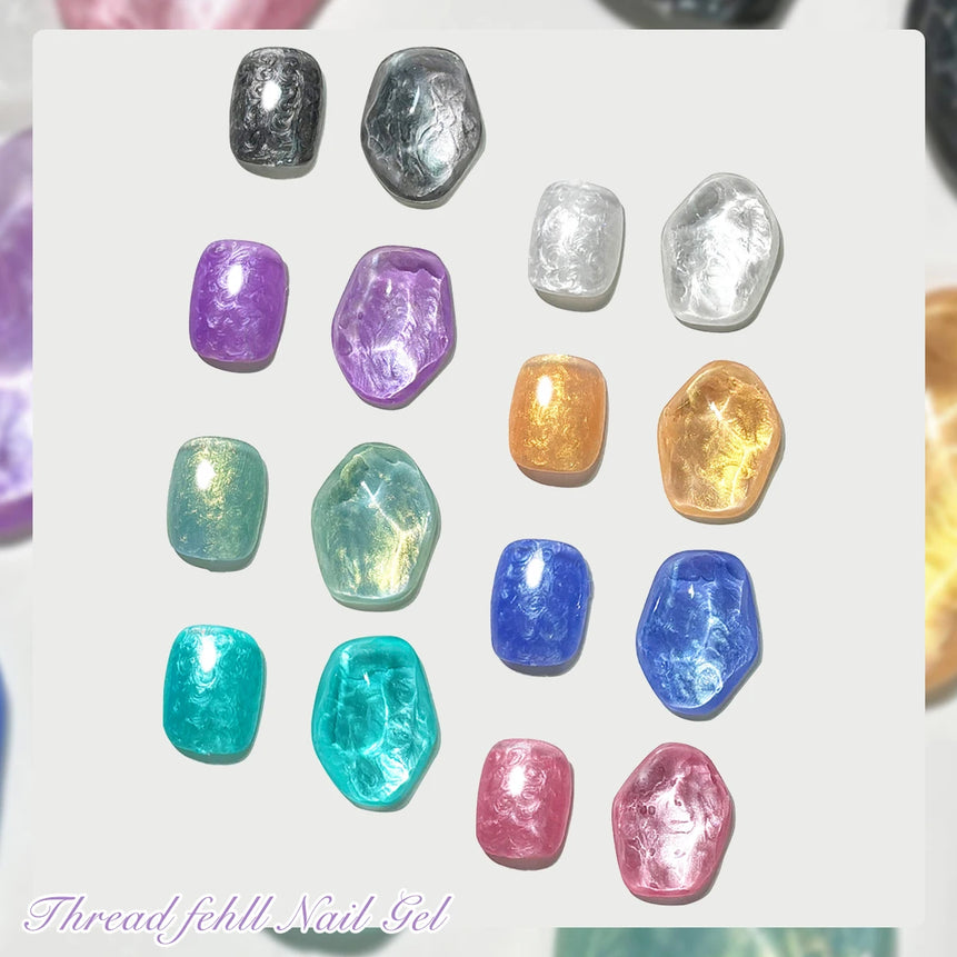 7ml Pearl Gel Nail Polish Set, White Purple Blue Glitter Shell Gel Polish, Soak Off UV LED Curing Pearlescent Gel Polish Swirl T