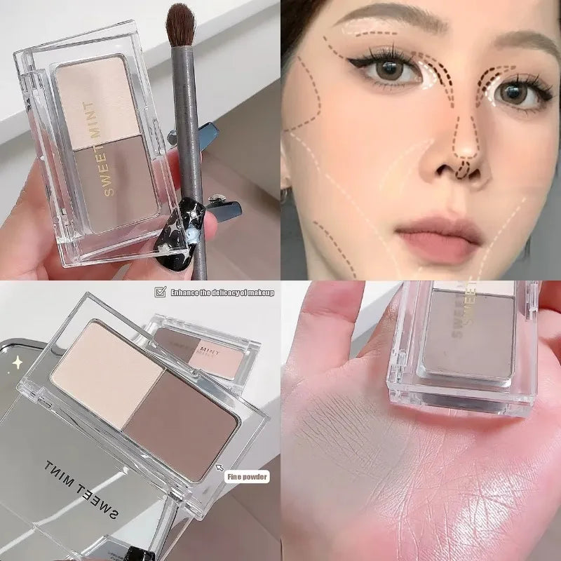 2 Color Tone Shading Shadow Powder Palette Contouring Highlighting&Bronzer Brighten Contour Three-dimensional Nose Makeup