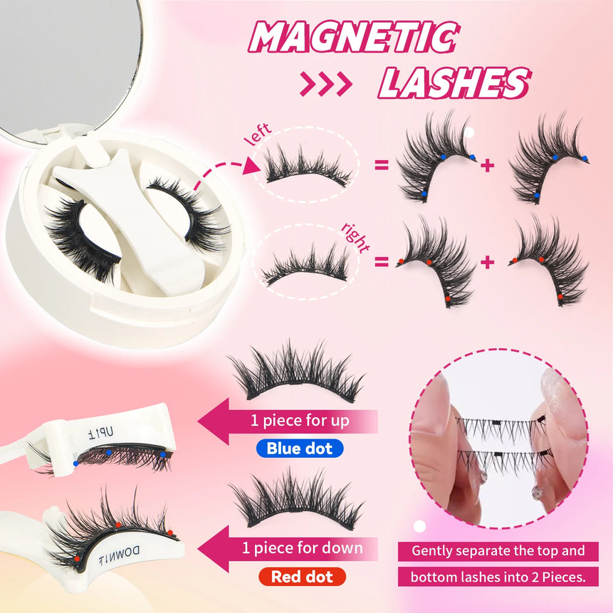 Magnetic Eyelashes 1 Pair Reusable Magnetic Eyelashes with Applicator No Glue Needed Eyelashes Cat Eye Thick Lash Clusters Kit E