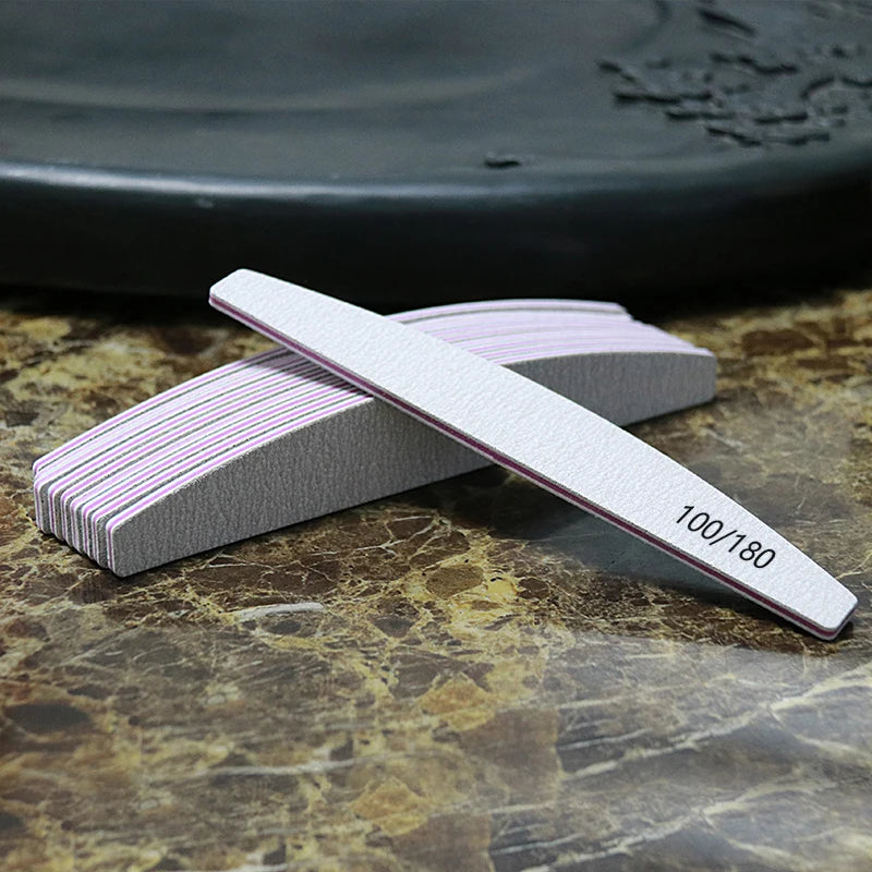 Nail File Buffer 100/180 Grit Half Moon Nail Files Double Side Sandpaper Nail Sanding Grinding Gel Nail Polish Manicure Tool