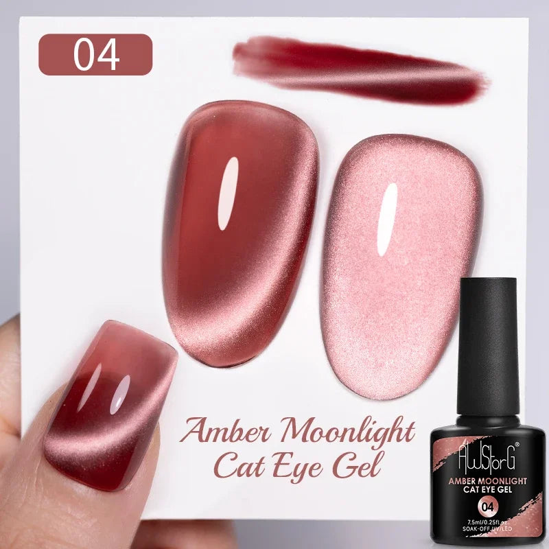AWStorG 7.5ML Golden Gradient Cat Eye Magnetic Gel Sparkling Glitter Nail Polish Semi Permanent UV Nail Art No Need Base Color