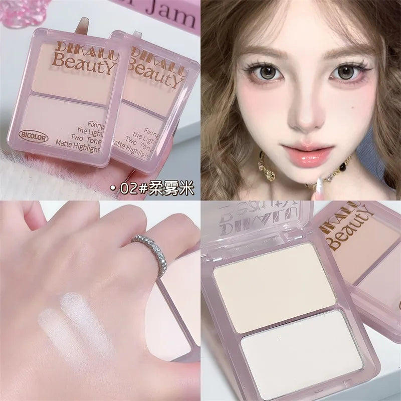 Two-tone Highlight Contour Palette Matte White Highlighter Grey Brown Nose Shadow Face Contouring Bronzer Brighten Powder Makeup